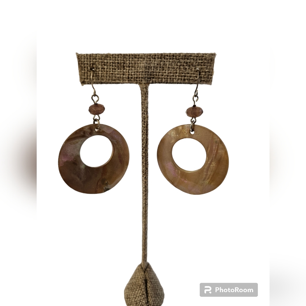 Mother of Pearl Dangle Hoop Earrings